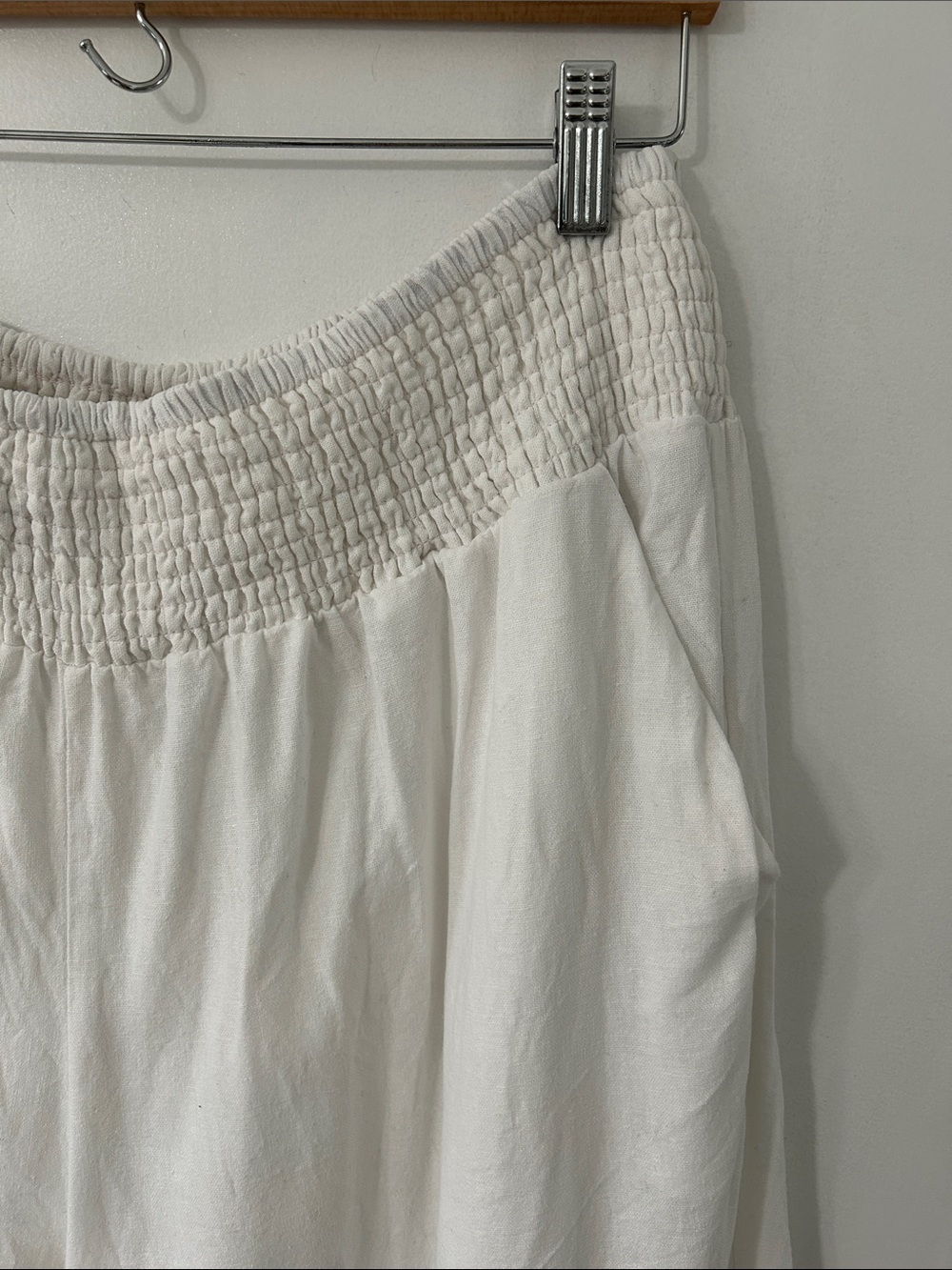 Cynthia Rowley Pants Linen 2X White Wide Leg Elastic Waist Floral Embroidered - Picture 3 of 14